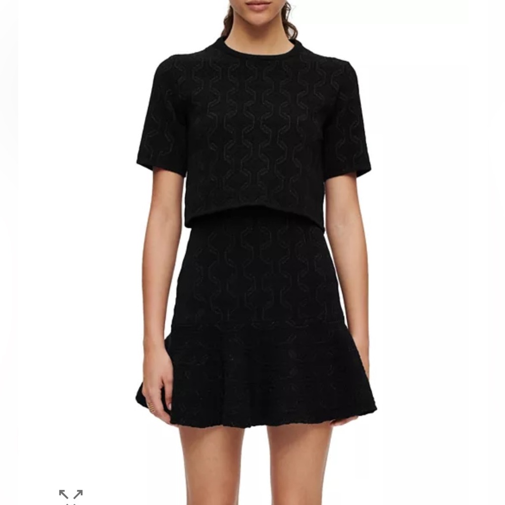 Maje Reve Womens Black Layered Textured Knitted Ruffled Mini Dress 42 XL - Picture 2 of 9